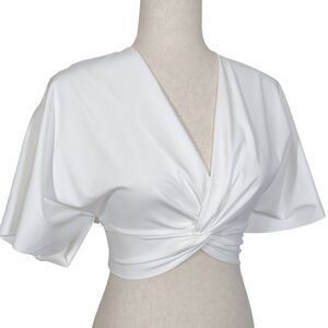 Halara White Stretchy Dolman Sleeve Twist Front Cropped Top Size Medium